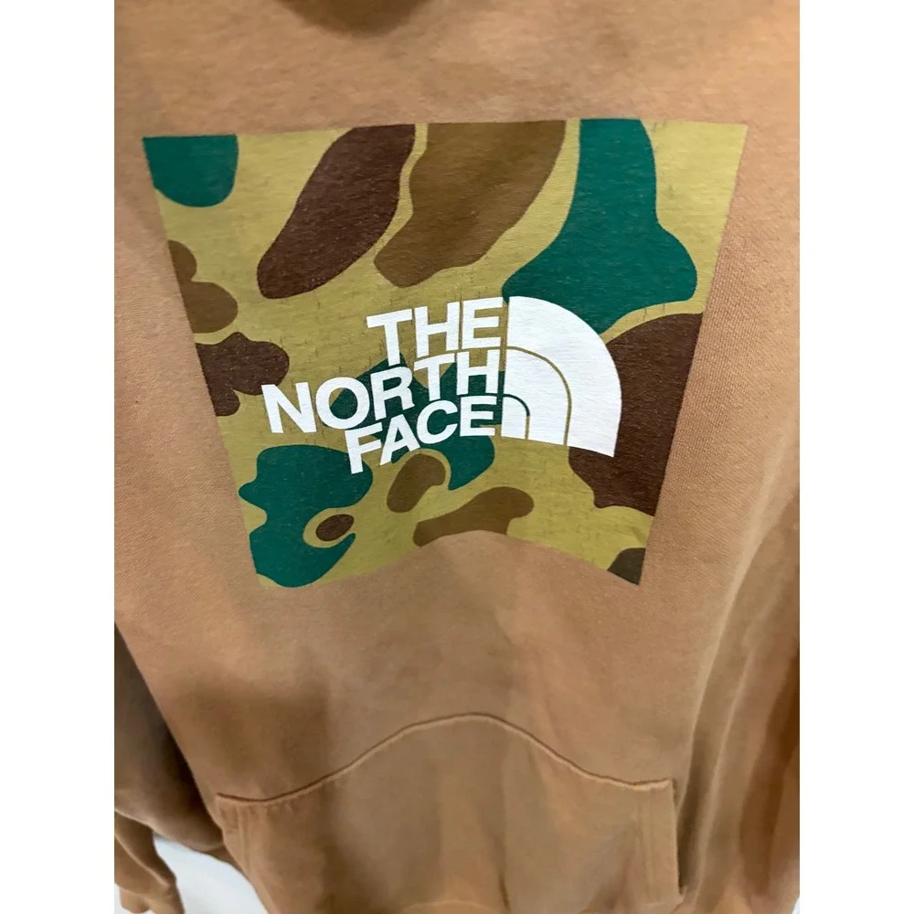 The North Face Mens XL Camo Box Logo Hoodie Brown Pullover Sweatshirt gorpcore